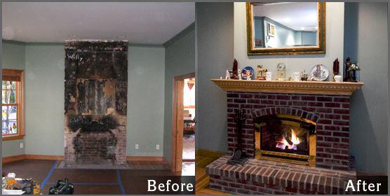 Before and after fireplace restoration